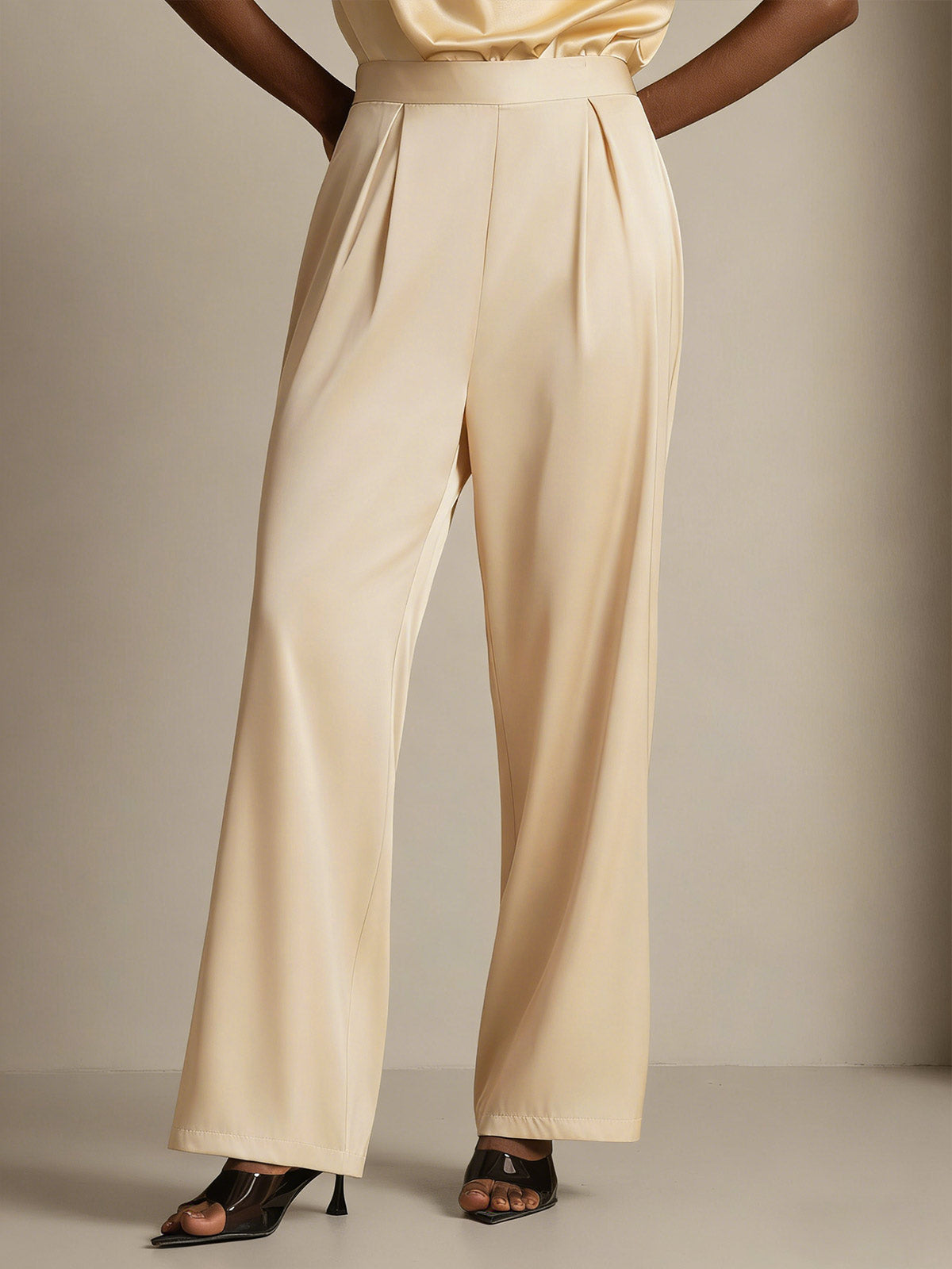 [Champagne] SilkSilky-AU 19Momme Stretch Silk Charmeuse Women's Pants 001