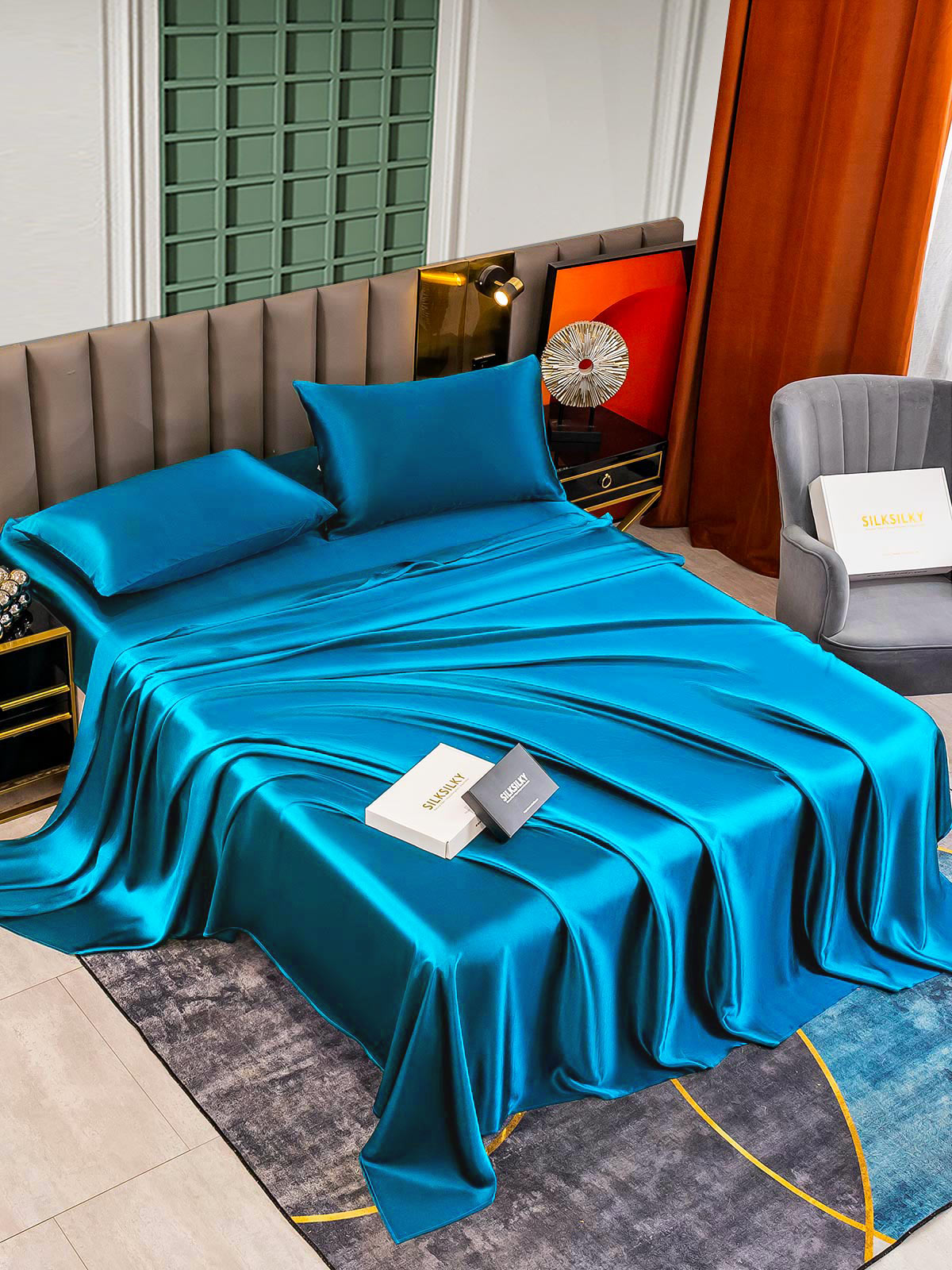 SilkSilky AU 25Momme Pure Silk Bedding Set Teal 003