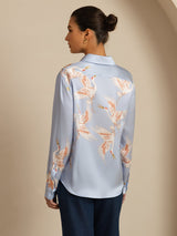 [Light Blue] SilkSilky-AU 19Momme Long Sleeve Lapel Collar Women's Shirt 002