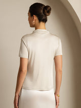 [Gray] SilkSilky-AU 100% Silk Jersey Short Sleeve Mock Neck Women's T-Shirt 002