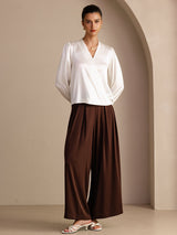 [White] SilkSilky-AU Long Sleeve Wrap Women's Blouse 006