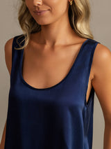 [Dark Blue] SilkSilky-AU 19Momme Machine-Washable Silk Sleeveless Scoop Neck Women's Pyjamas 004