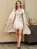 SilkSilky-AU Pure Silk 3/4 Sleeve Nightgown&Robe Set Ivory 001