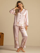 [Pink] SilkSilky-AU Long Sleeve Lapel Collar Women's Pyjamas 001