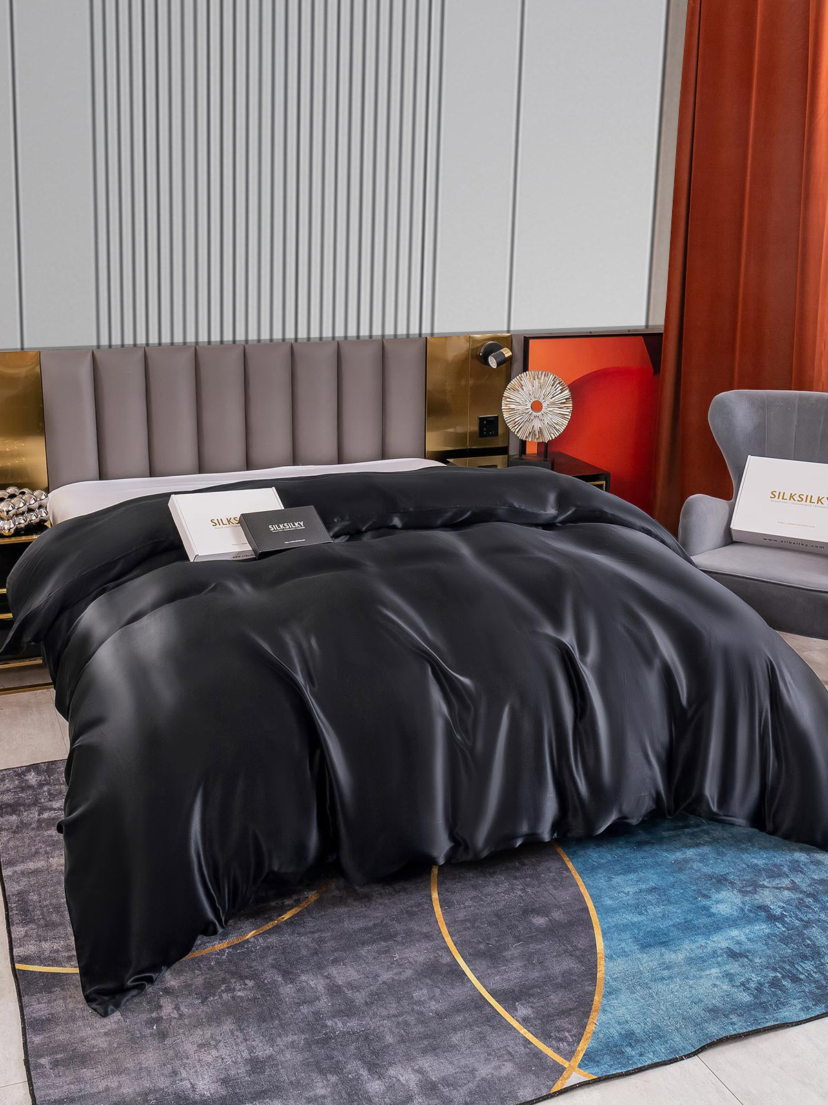 SilkSilky AU 22Momme Pure Silk Duvet Cover Black 004