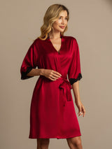 [Wine] SilkSilky-AU Half Sleeve Women's Dressing Gown 006