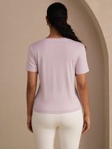 [Lavender] SilkSilky-AU Short Sleeve V Neck Women's T-Shirt 002