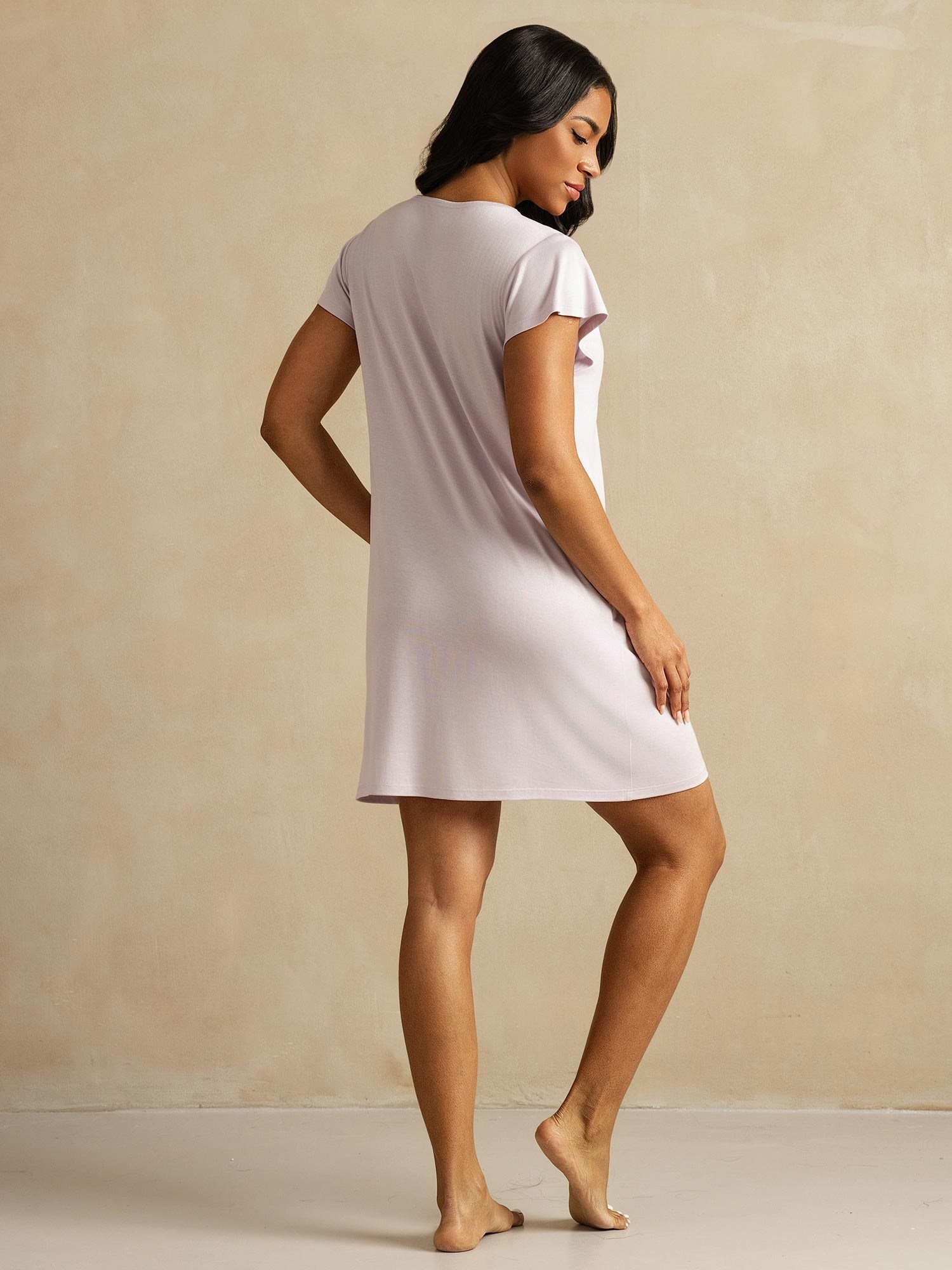 [Lavender] SilkSilky-AU Pure Silk Round Neck Nightgown 002