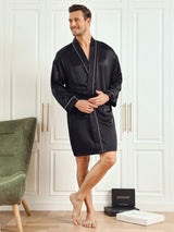 [Black] SilkSilky-AU Pure Silk 3/4 Sleeve Mens Robe 004