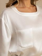 [White] SilkSilky-AU Short Sleeve Round Neck Women's Pyjamas 005