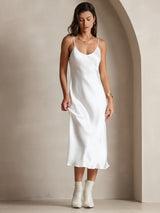 [White] SilkSilky-AU Sleeveless V Neck Dress 005