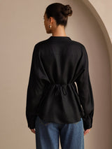 [Black] SilkSilky-AU Long Sleeve Split Women's Blouse 002