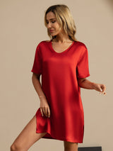 [Wine] SilkSilky-AU Half Sleeve V Neck Nightgown 004