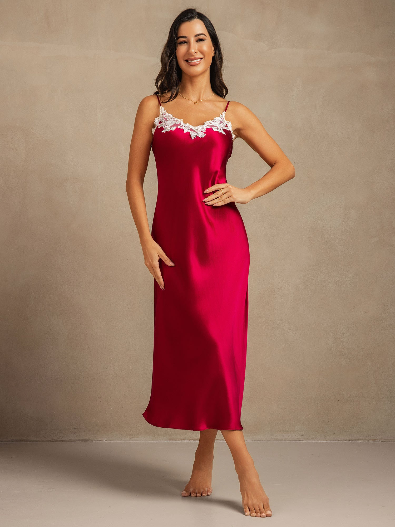 [Wine] SilkSilky-AU 19Momme Pure Silk V Neck Dress 006