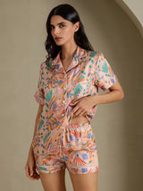 [Pink Fauna] SilkSilky-AU Short Sleeve Notch Collar Women's Pyjamas 004