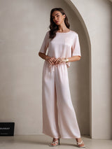 [Pink] SilkSilky-AU Half Sleeve Round Neck Women's Pyjamas 005