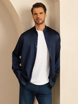 [Dark Blue] SilkSilky-AU Long Sleeve Stand Collar Men''s Shirt 003