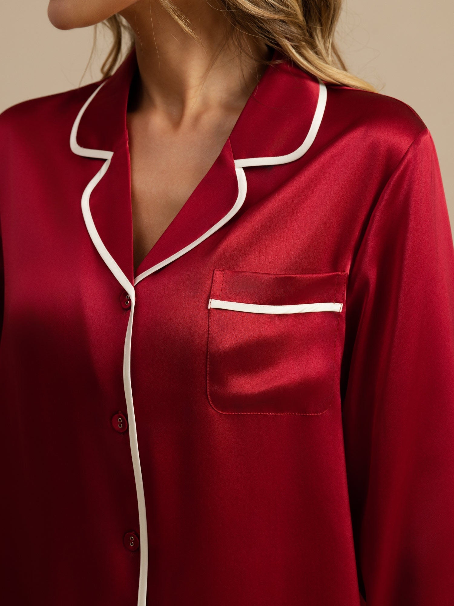 [Wine] SilkSilky-AU Pure Silk Long Sleeve Lapel Collar Women's Pyjamas 004