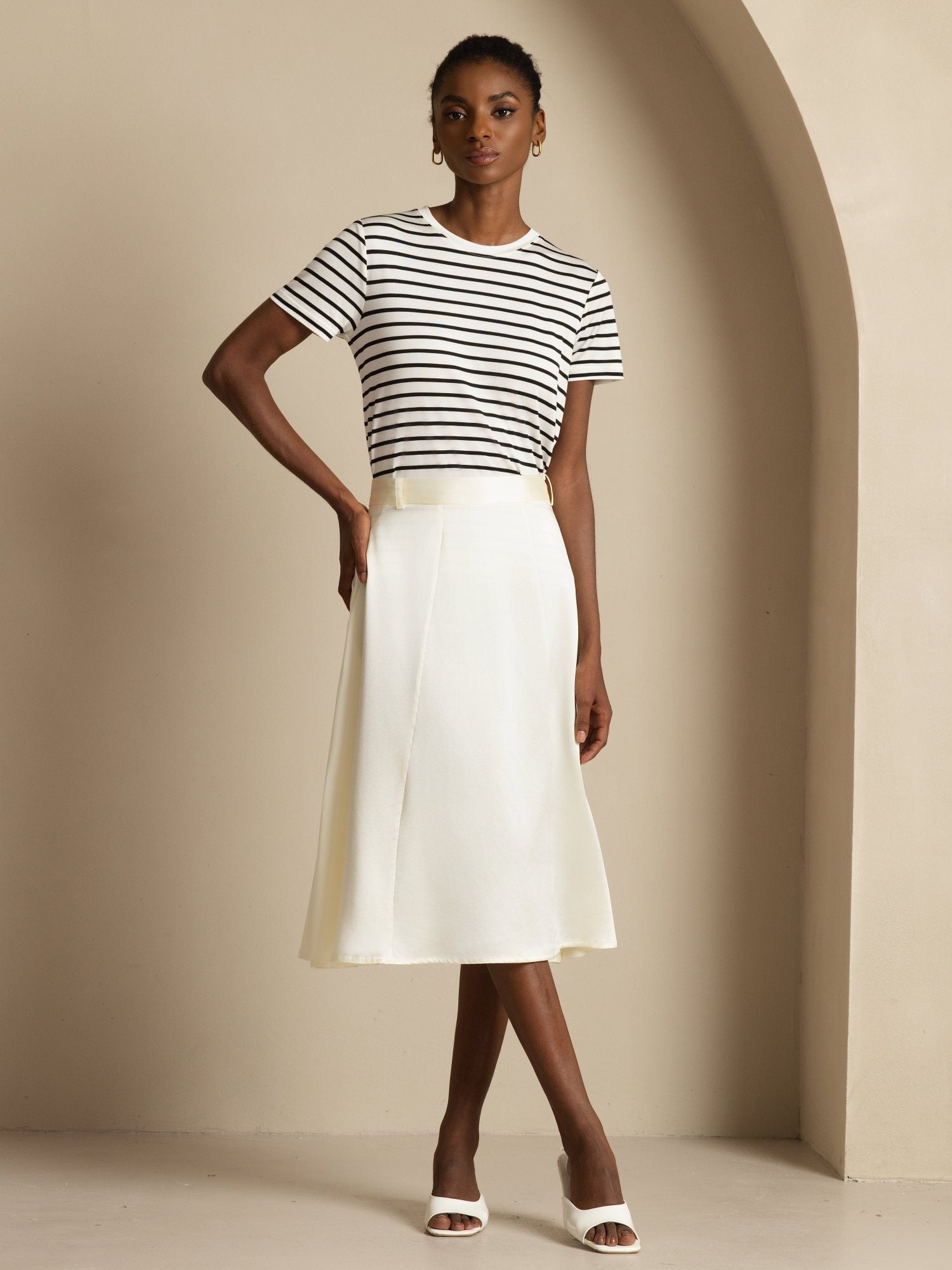 [Ivory] SilkSilky-AU 19Momme Silk Skirt 004