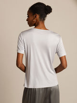 [Silver] SilkSilky-AU 100% Silk Jersey Short Sleeve Round Neck Women's T-Shirt 002