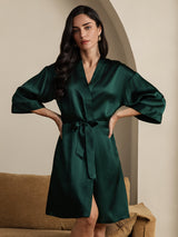 [Dark Green] SilkSilky-AU 3/4 Sleeve Women's Dressing Gown 007