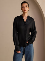 [Black] SilkSilky-AU Long Sleeve Split Women's Blouse 001