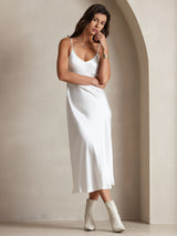 [White] SilkSilky-AU Sleeveless V Neck Dress 004