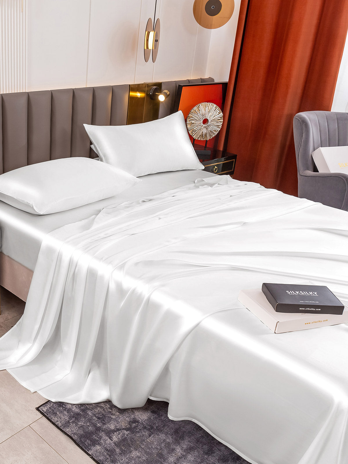 [White] SilkSilky-AU 19Momme Pure Silk Bedding Set 007