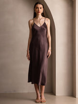 [Coffee] SilkSilky-AU Sleeveless V Neck Dress 001
