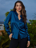 SilkSilky AU Silk Long Sleeve Collar Women's Shirt Teal 006