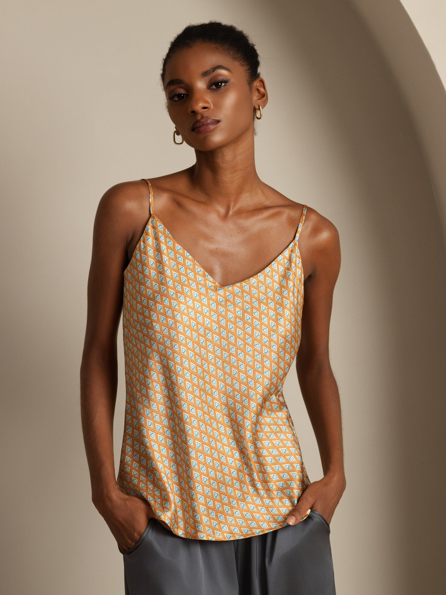 [Floral] SilkSilky-AU Pure Silk V Neck Camisole 001