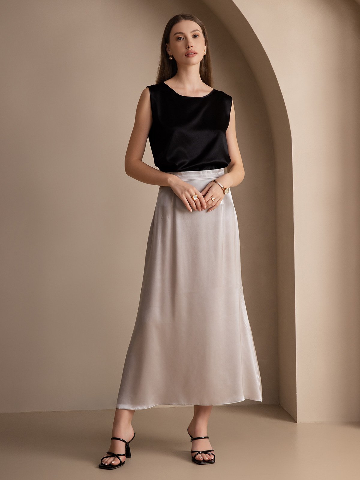 [Black] SilkSilky-AU 19Momme Silk Round Neck Camisole 003