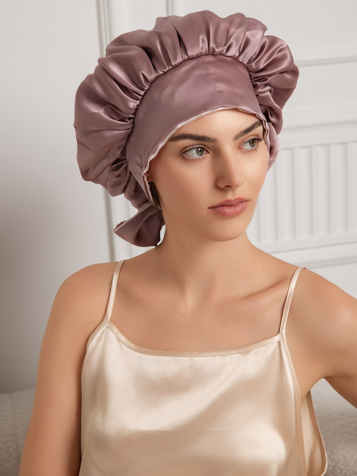 SilkSilky-AU Pure Silk Sleep Cap PaleMauve 004