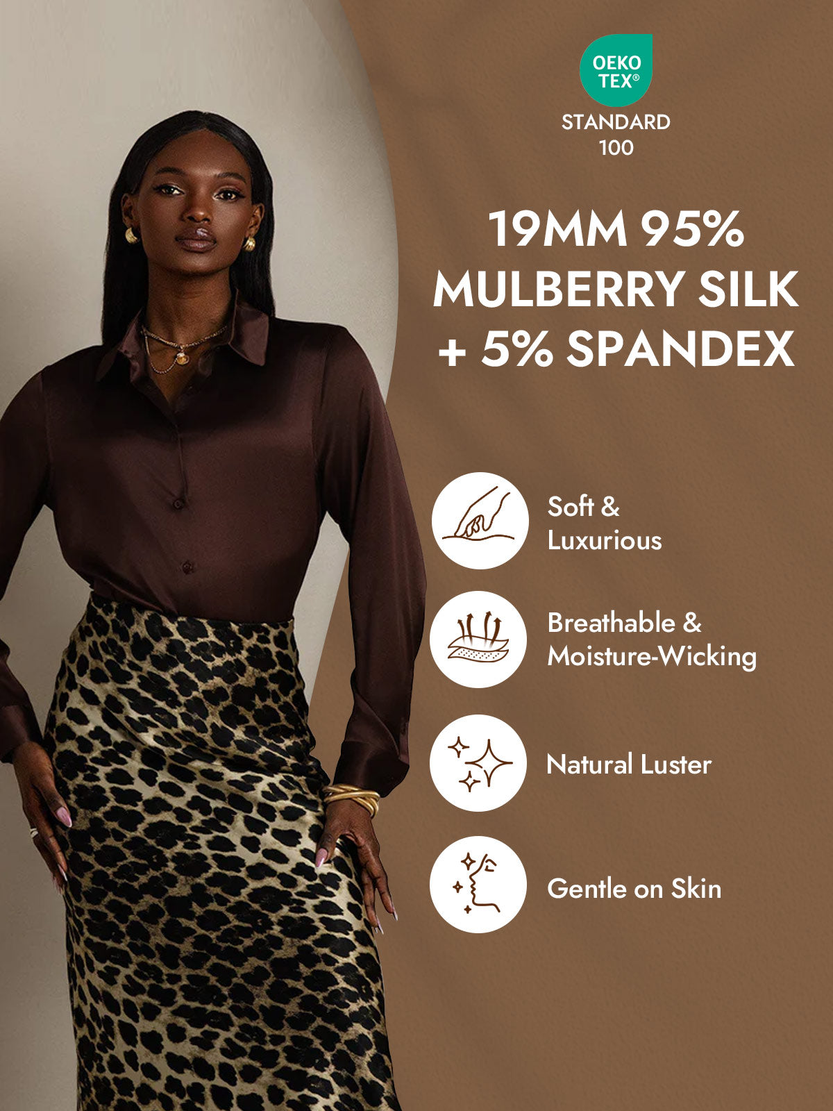 [Bitter Chocolate] SilkSilky-AU Silk Long Sleeve Lapel Collar Women's Shirt 004