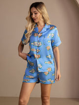 [Blue Fish] SilkSilky-AU Short Sleeve Lapel Collar Women's Pyjamas 004