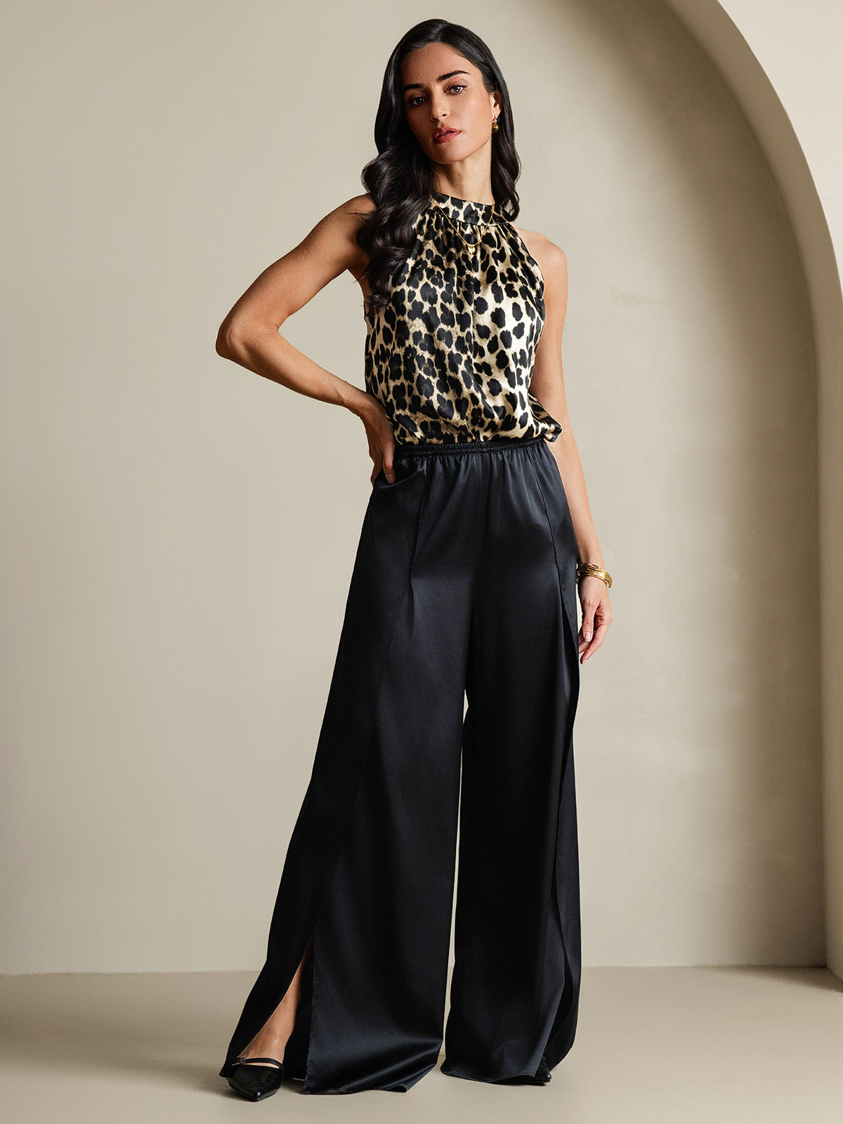 [Leopard] SilkSilky-AU 19Momme Silk Womens T-Shirt 007