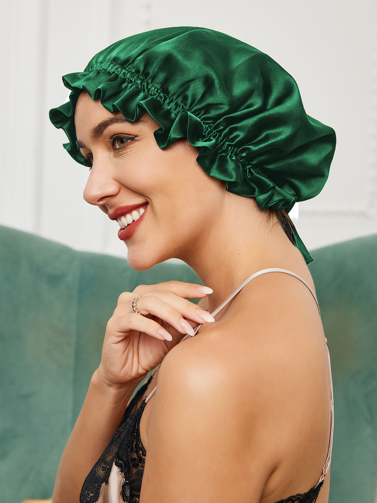 [Dark Green] SilkSilky-AU Pure Silk Sleep Cap 002
