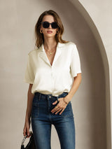 [Ivory] SilkSilky-AU Short Sleeve Notch Collar Women's Shirt 005