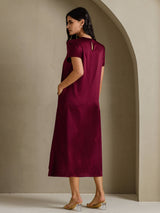 [Dark Red] SilkSilky-AU Short Sleeve Crew Neck Dress 002