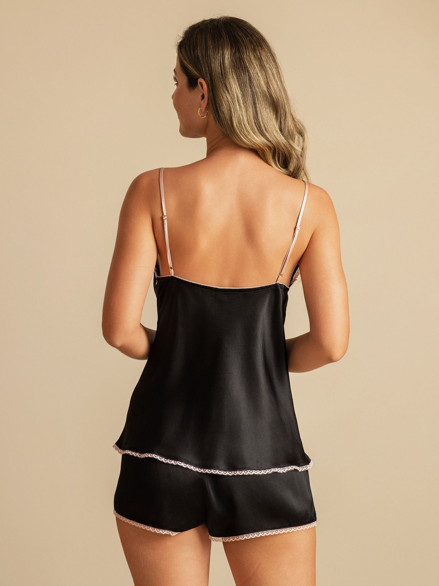 [Black] SilkSilky-AU Pure Silk Split Camisole Set 002