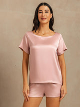 [Peach Skin] SilkSilky-AU 19Momme Machine-Washable Silk Short Sleeve Round Neck Women's Pyjamas 003