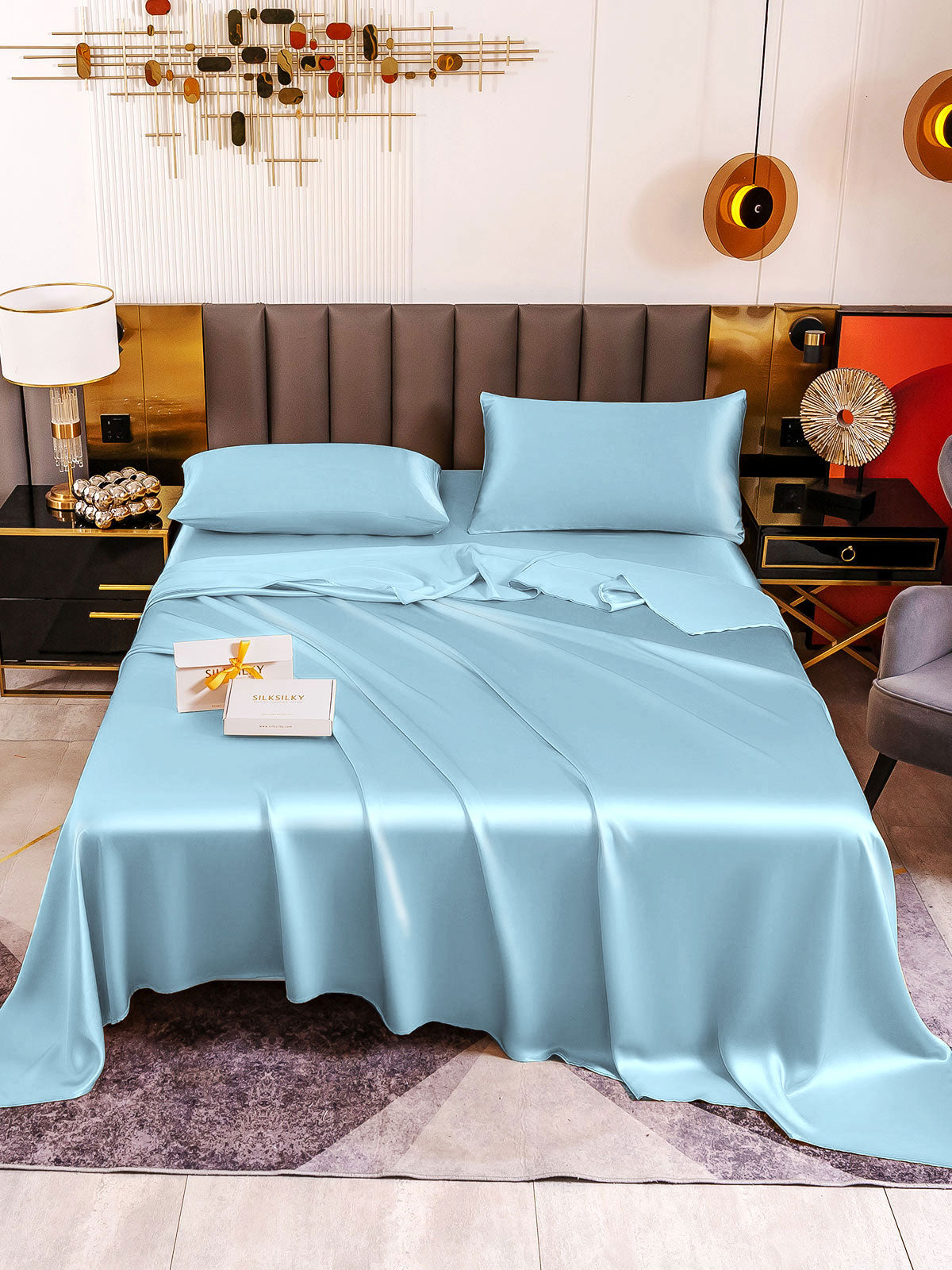 [Light Blue] SilkSilky-AU 19Momme Bedding Set 002