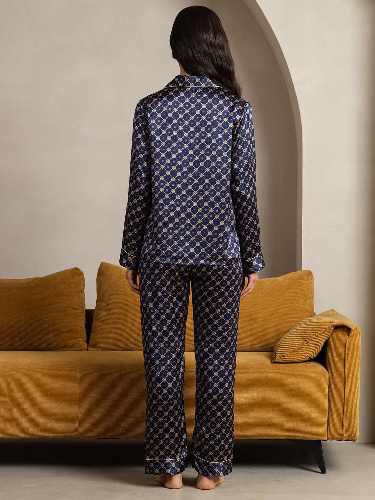 [Navy Chain] SilkSilky-AU Pure Silk Womens Pajamas 002