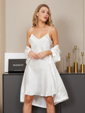 SilkSilky AU Pure Silk 3/4 Sleeve Nightgown&Robe Set White 004