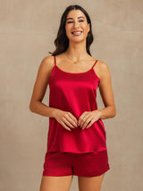 [Wine] SilkSilky-AU 19Momme Machine-Washable Silk Sleeveless Round Neck Camisole Set 003