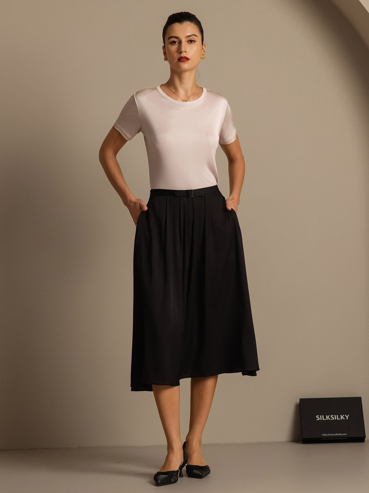 [Light Pink] SilkSilky-AU Silk Knitted Round Neck Women's T-Shirt 007