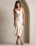 SilkSilky AU Pure Silk Sleeveless Boat Neck Dress Champagne 005