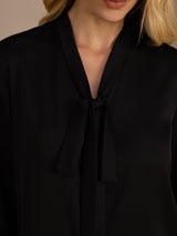 [Black] SilkSilky-AU Long Sleeve Tie Neck Women's Blouse 004