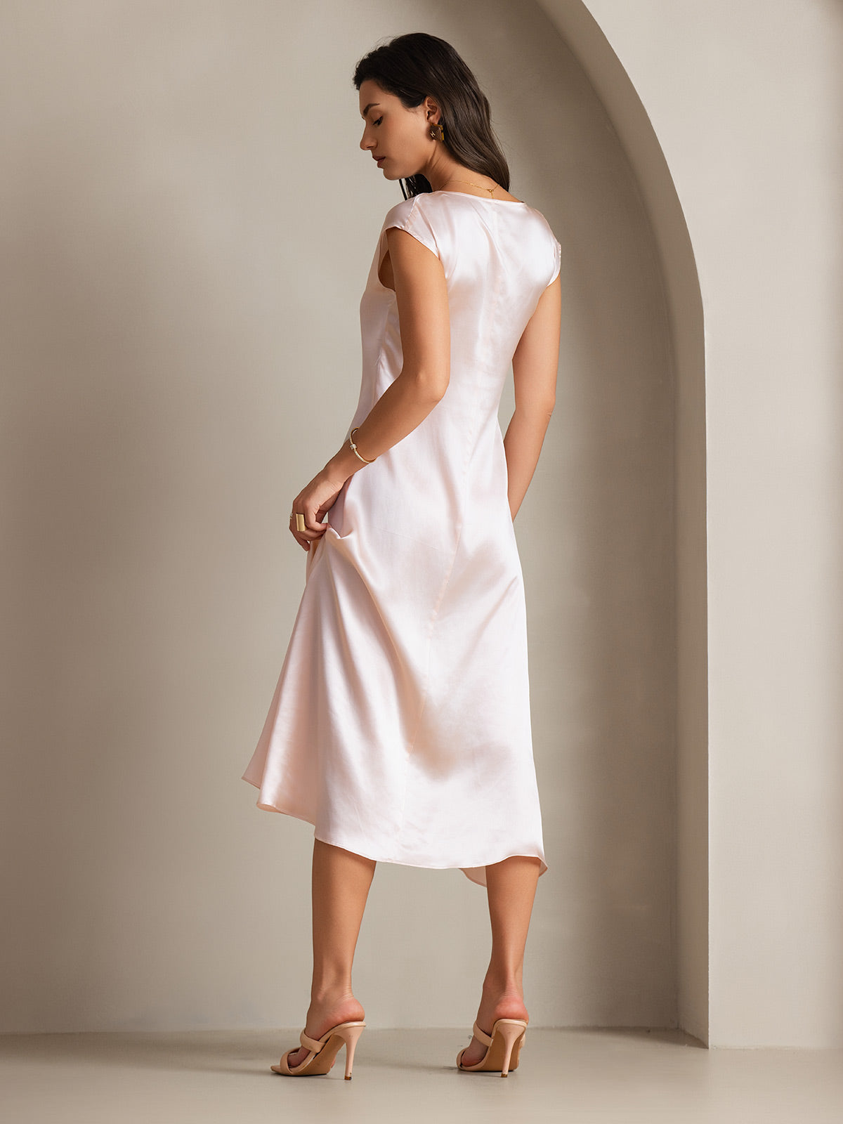 SilkSilky-AU 19Momme Silk Sleeveless Round Neck Dress Pink 001