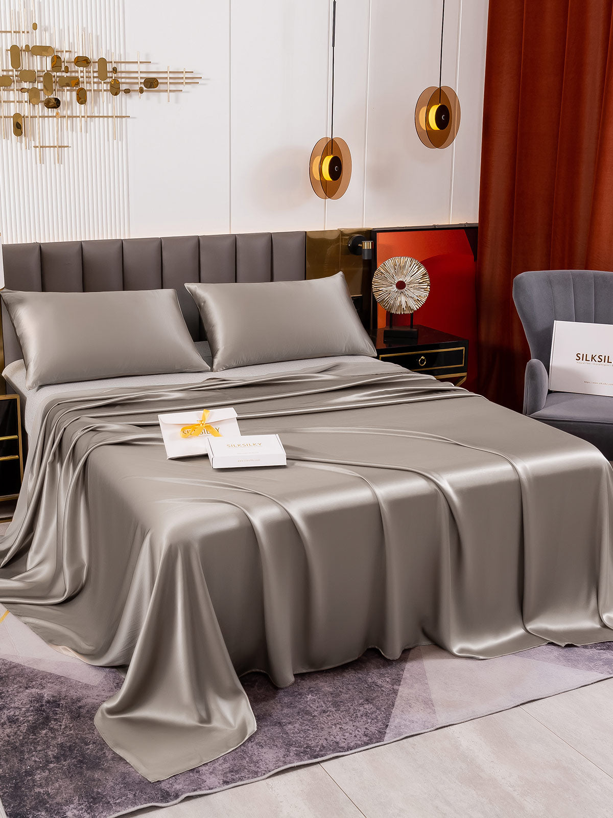 SilkSilky AU 19Momme Pure Silk Bedding Set Gray 003